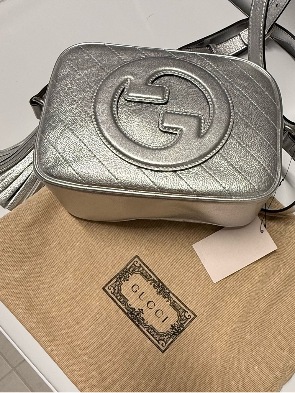 Gucci Metallic Silver Marmont Quilted Crossbody Camera Bag